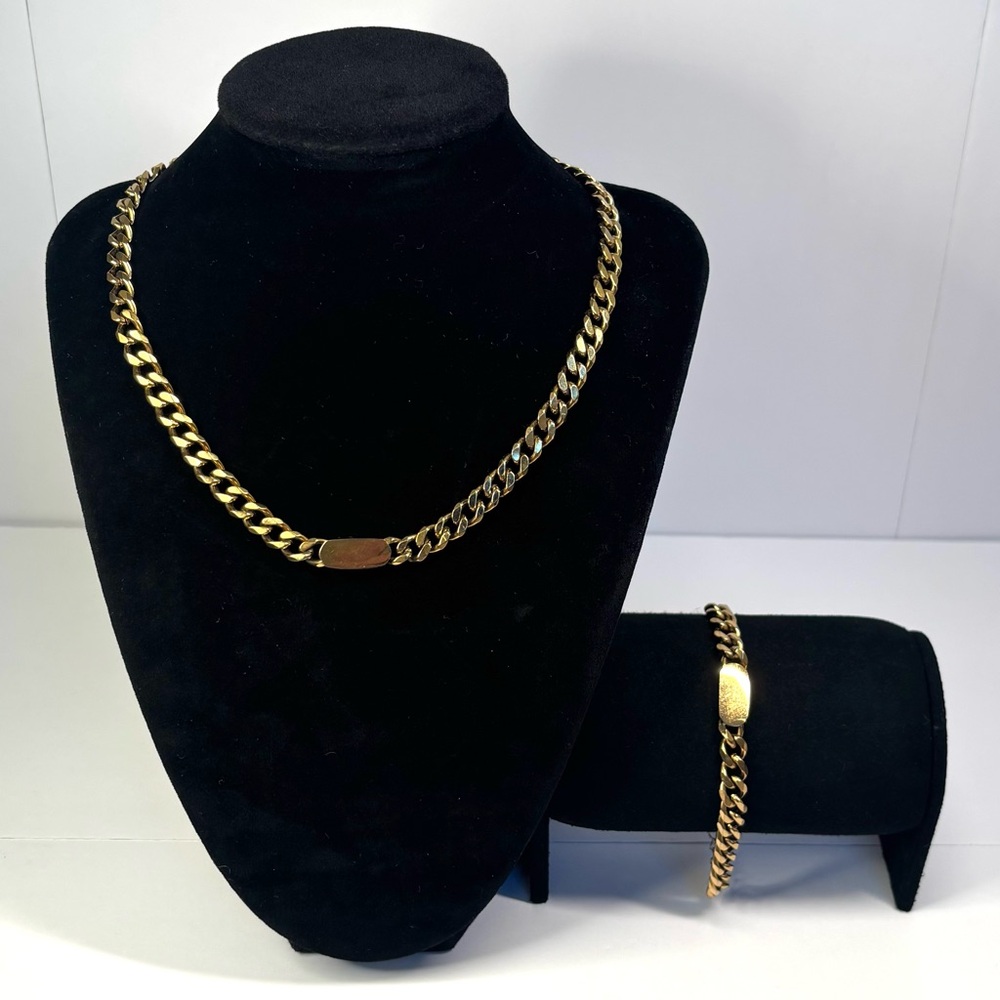 18k gold-plated stainless steel rectangle curb chain necklace & bracelet set